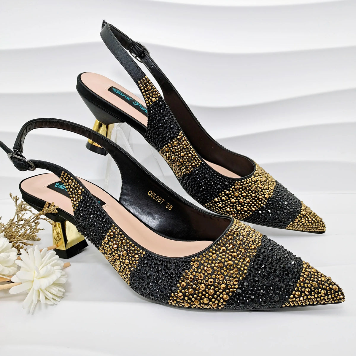Footmaxldn Crystal Slingback Heels & Matching Clutch