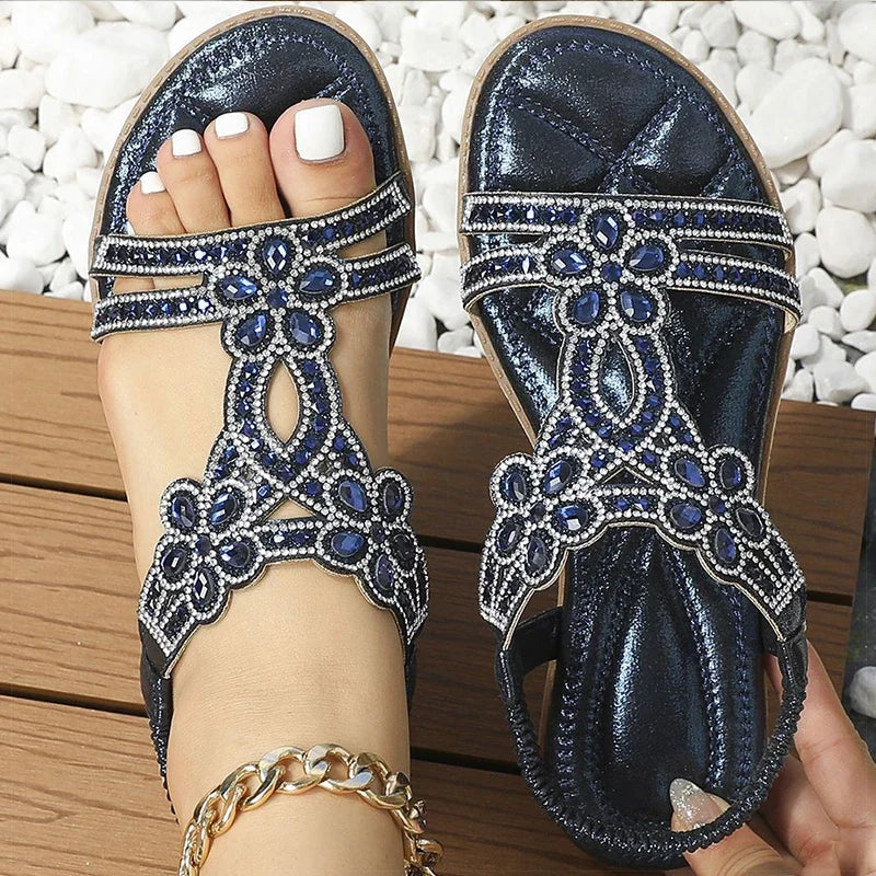 Women's Crystal Embellished Flat Sandals