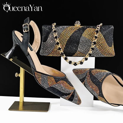 Footmax Black Gold Dazzling Heels & Clutch Set - Festive Elegance Collection - footmaxldn