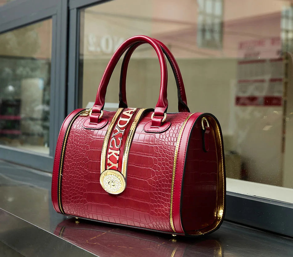 Crocodile Embossed Boston Handbag - Classic Retro Crossbody | footmaxldn - footmaxldn