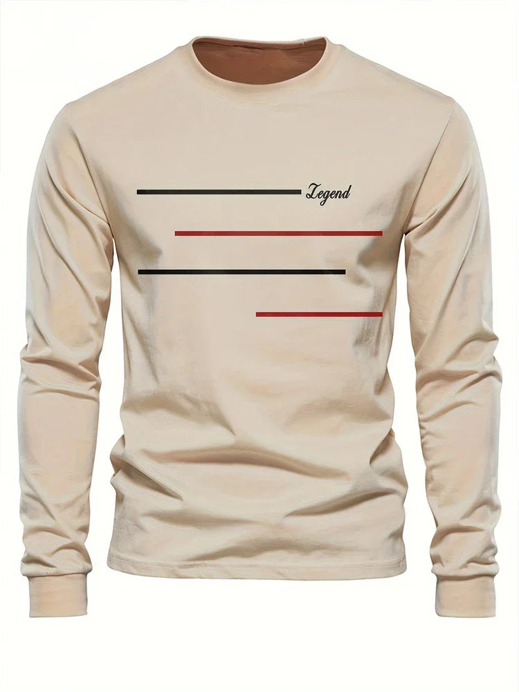 Men's Printed Long Sleeve T-Shirt – Relaxed Fit Crew Neck Top