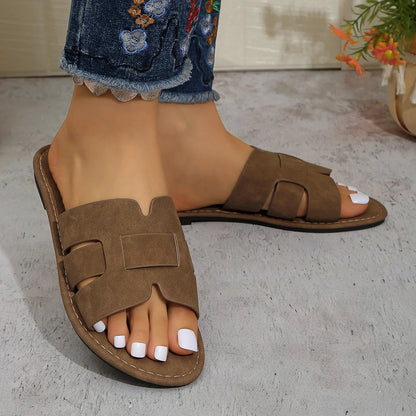 Footmaxldn Women's Flat Slide Sandals | Slip-On Summer Shoes in Black, Brown & Beige