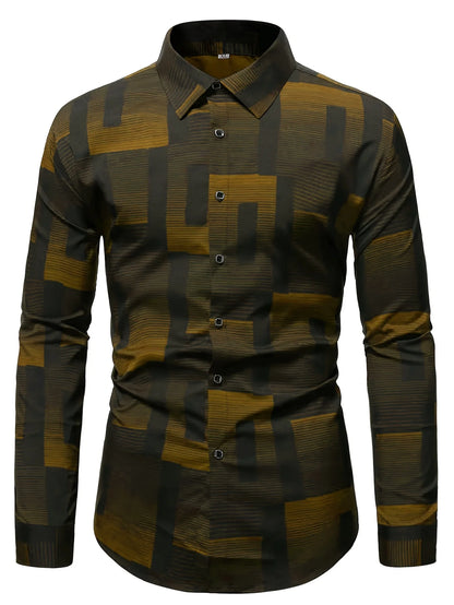 Footmax Men's Plaid Long Sleeve Shirt - Breathable Casual Business Lapel Shirt - footmaxldn