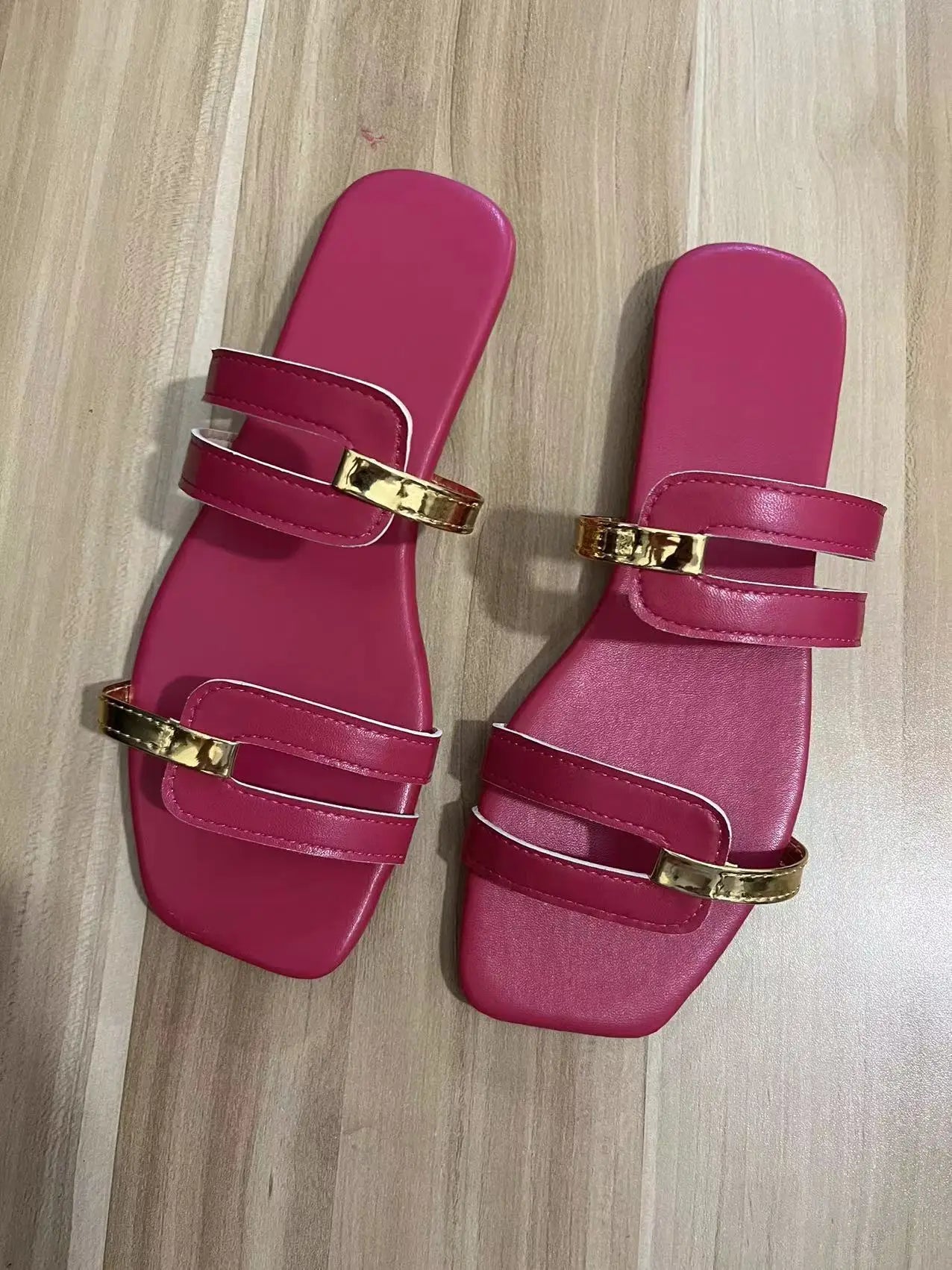 Footmaxldn Women's Flat Monogram Sandals — Open-Toe Slip-On Slides