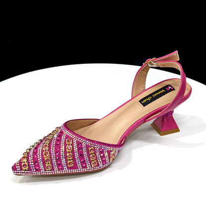 Footmax Fuchsia Rhinestone Heel Shoes & Bag Set - Italian Fashion 2025 - footmaxldn