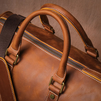 Footmax GURO Genuine Leather Travel Bag - Premium Cowhide Weekend Duffle - footmaxldn