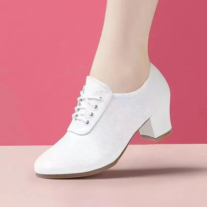 Footmax Women's High Heel Office Shoes - Classic Round Toe Lace-Up Pumps - footmaxldn