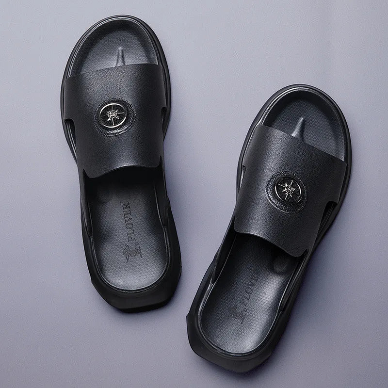 Footmax Men's Genuine Leather Roman Sandals - Luxury Comfort Slippers - footmaxldn