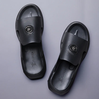 Footmax Men's Genuine Leather Roman Sandals - Luxury Comfort Slippers - footmaxldn