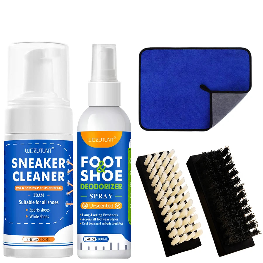 Footmax White Shoe Cleaner Kit - 100ml Foam & Deodorizer Spray for Sneakers