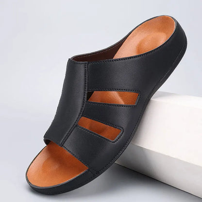 Men's Handmade Leather Peep-Toe Slippers – Footmaxldn