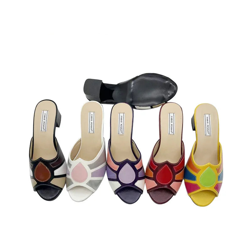 Fabio Penny Italian fashion design multi-color patchwork outdoor exquisite and elegant low-heeled slippers for ladies' banquets - footmaxldn