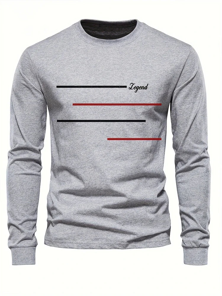 Men's Printed Long Sleeve T-Shirt – Relaxed Fit Crew Neck Top