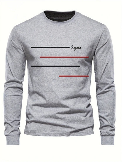 Men's Printed Long Sleeve T-Shirt – Relaxed Fit Crew Neck Top