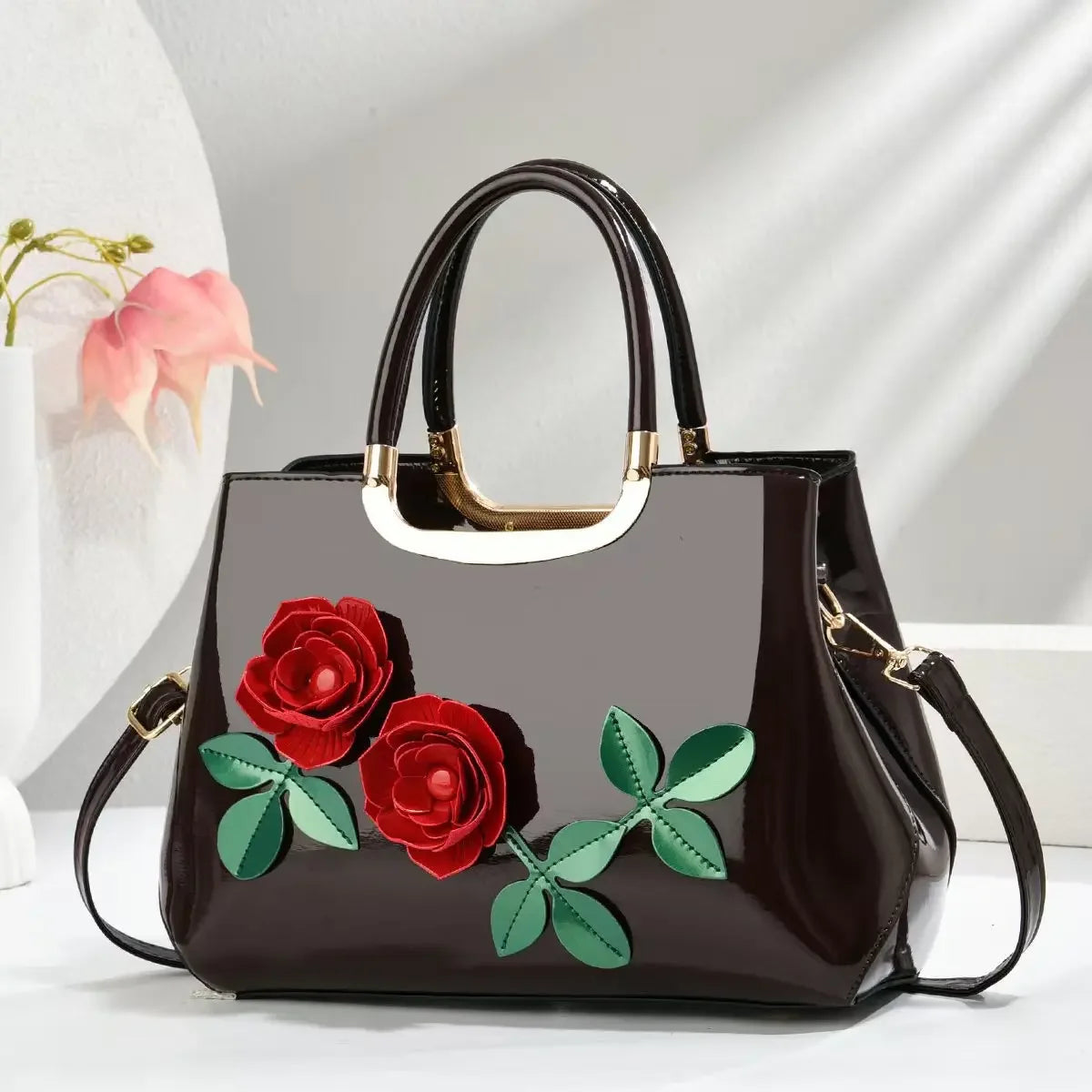 Footmax Floral PU Leather Handbag - Elegant Women's Shoulder Bag 2025