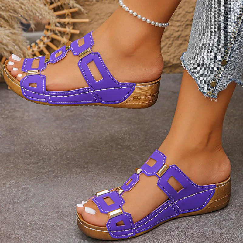 Footmaxldn Women's Wedge Sandals – Open Toe Slip-On Summer Shoes