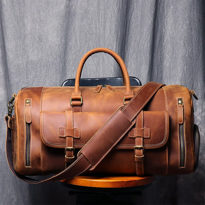 Footmax MUNUKI Vintage Leather Travel Bag - Large Genuine Crazy Horse Duffle - footmaxldn