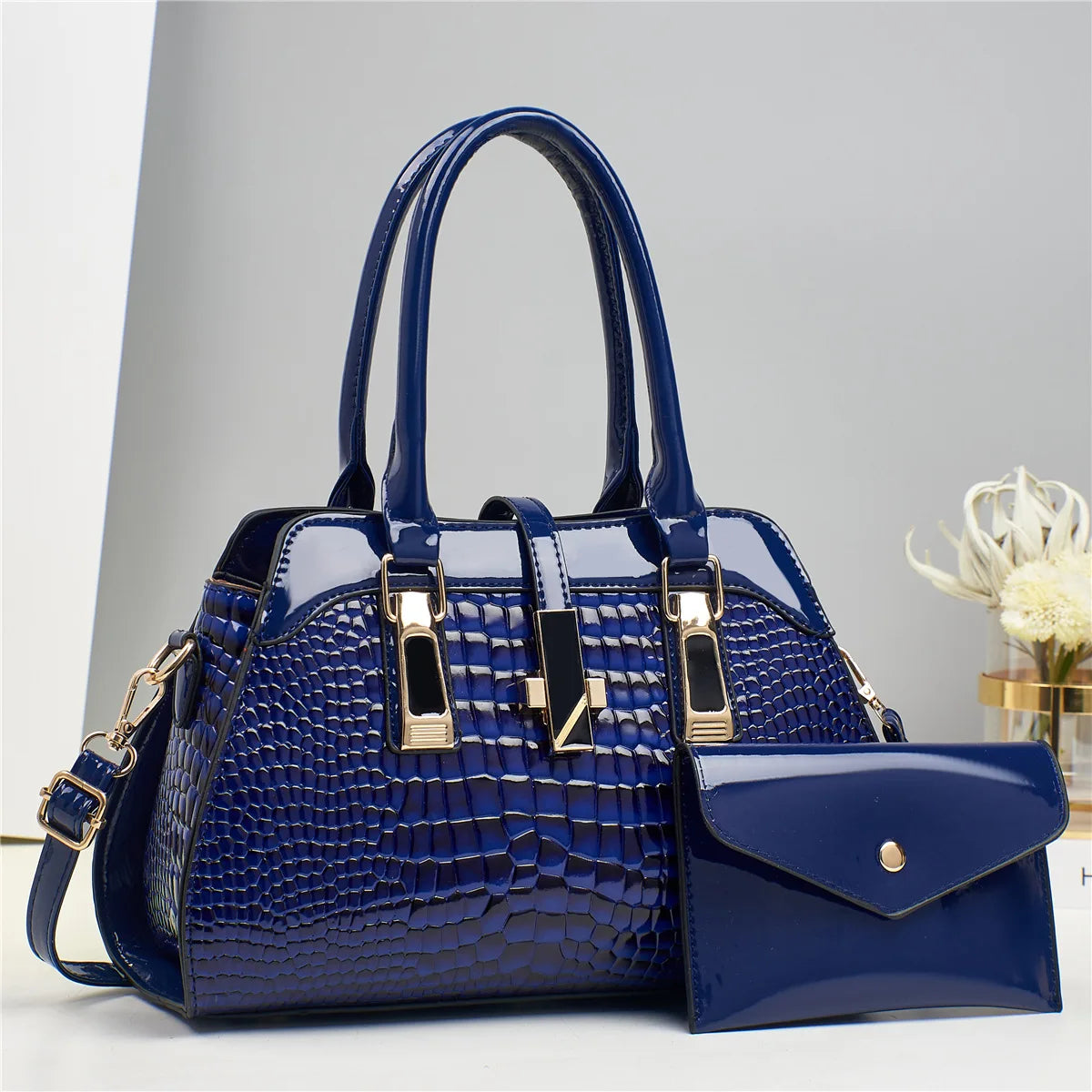 Luxury Brand Crocodile Handbag Women Tote Bag Bright Leather Women Purse Shoulder Bag Female Top-handle Bags Commuting Shopping - footmaxldn