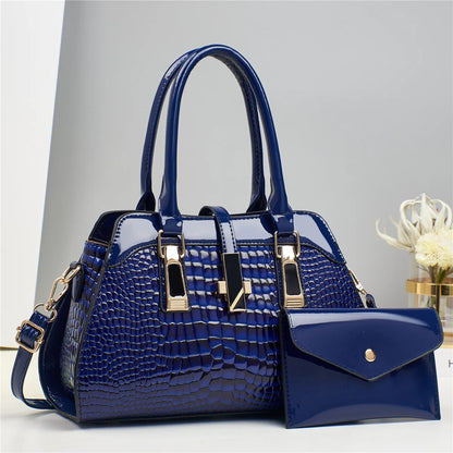 Luxury Brand Crocodile Handbag Women Tote Bag Bright Leather Women Purse Shoulder Bag Female Top-handle Bags Commuting Shopping - footmaxldn
