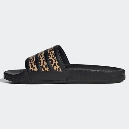 Adidas Trendy Slides. Black - gold Leopard Print Design, Suitable for Summer Outdoor Wear, the First Choice for Casual and Versa - footmaxldn