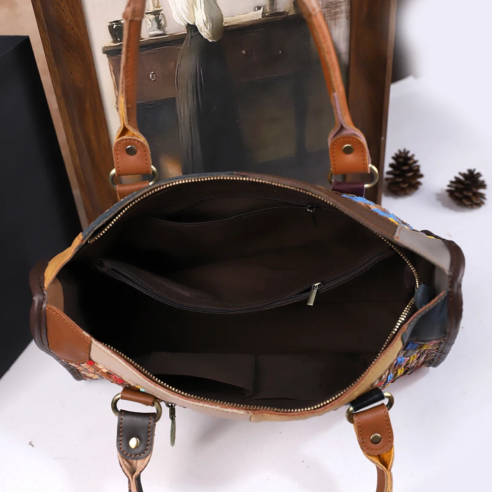 Hand-Woven Genuine Leather Handbag - Retro Crossbody Pillow Bag | footmaxldn - footmaxldn