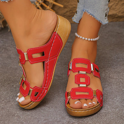 Footmaxldn Women's Wedge Sandals – Open Toe Slip-On Summer Shoes