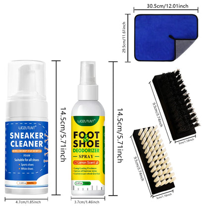 Footmax White Shoe Cleaner Kit - 100ml Foam & Deodorizer Spray for Sneakers