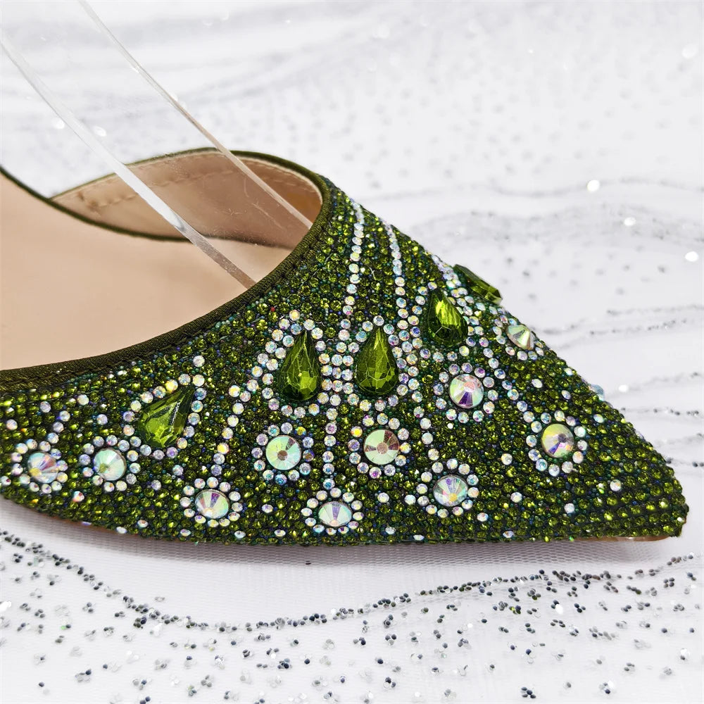 2025 Elegant Rhinestone Pointed Toe Pumps With Matching Bag Set Large Size shoes Big Bag for Women's Party High Heels - footmaxldn