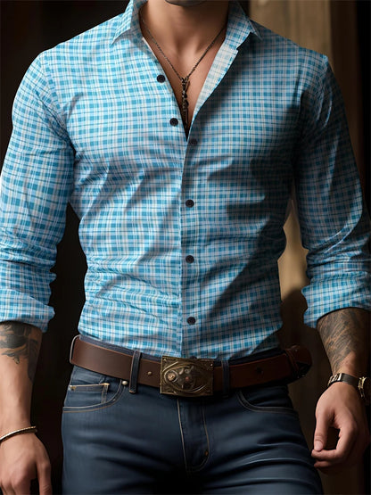 Men’s Striped V-Neck Button-Front Shirt