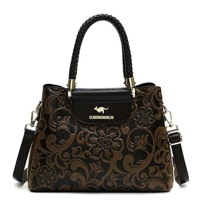 Large Capaci Leather Handbag Women's Bag 2025 New Cowhide Single oulder Bag Retro Ethnic Sle Mom Bag Crossbody Bag