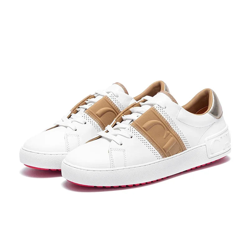 Footmaxldn Women's Genuine Leather Lace-Up Flat Sneakers