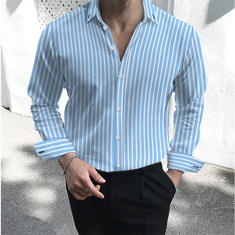 Footmax Men's Formal Dress Shirt - Long Sleeve Button Down with Striped Collar S-5XL