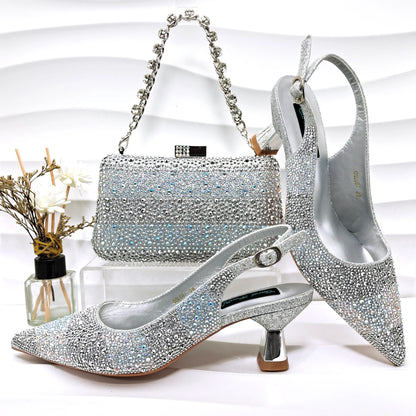 Footmaxldn Crystal Slingback Heels & Matching Clutch