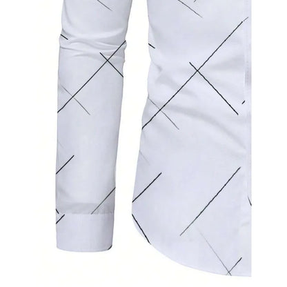 Footmax Men's White Business Shirt - Long Sleeve Elastic Printed Casual Dress Shirt - footmaxldn