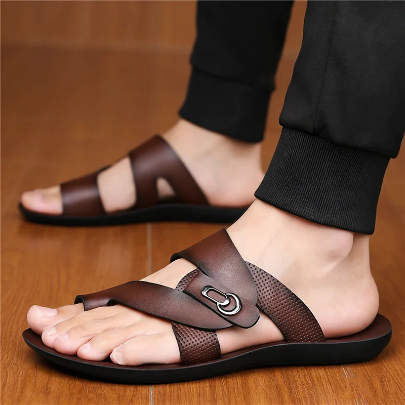 Footmaxldn Men's Leather Slide Sandals