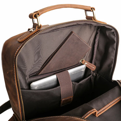 Vintage Men's Crazy Horse Leather Backpack Business Man High Quality Travel Backpack Real Leather Laptop Bag School satchel Bags - footmaxldn