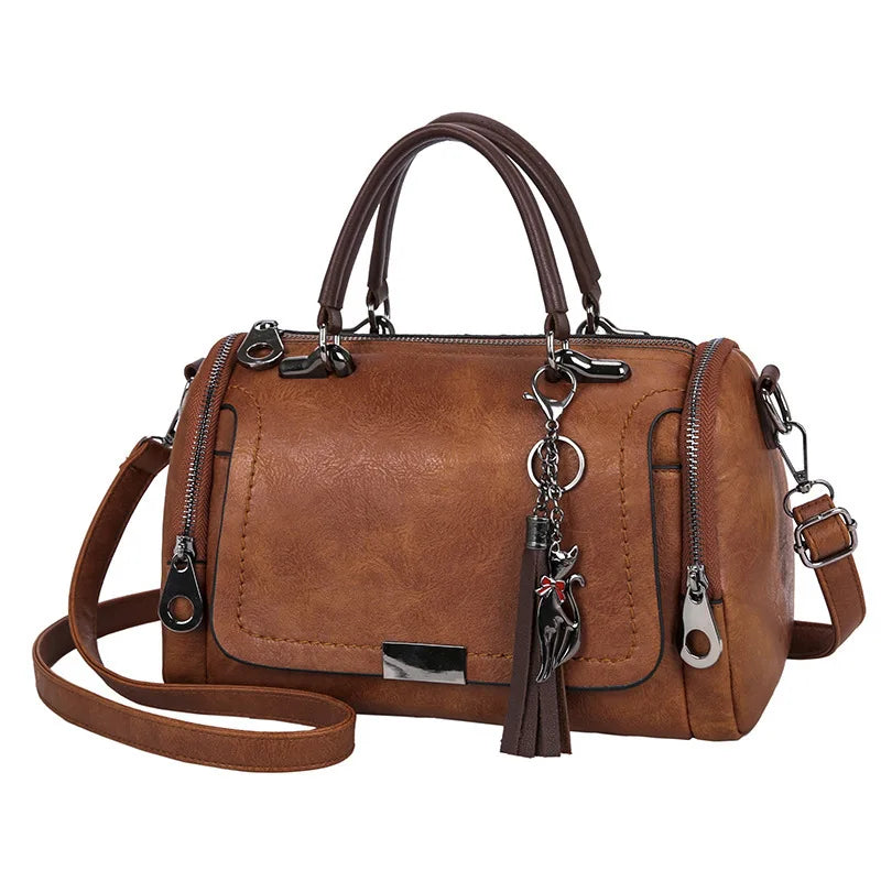Women's Leather Tassel Boston Bag | Footmaxldn - footmaxldn