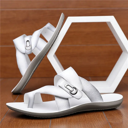 Footmaxldn Men's Leather Slide Sandals