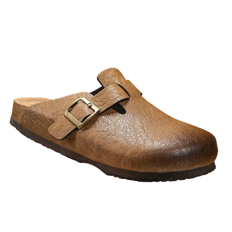 Comfort Cork Leather Slippers for Unisex Men Women Slip on Half Shoes Sandals Closed Toe Backless Health Footbed Slides Fashion - footmaxldn
