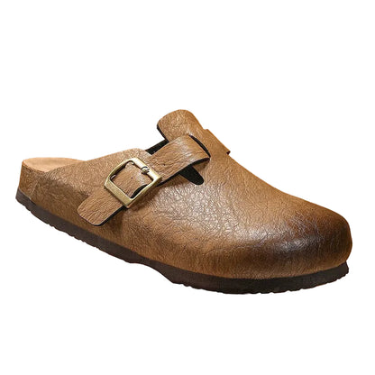 Comfort Cork Leather Slippers for Unisex Men Women Slip on Half Shoes Sandals Closed Toe Backless Health Footbed Slides Fashion - footmaxldn