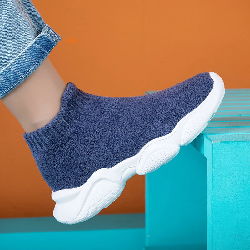 FootMax Girls Slip-On Sneakers - Lightweight Knit Fabric Kids Shoes - footmaxldn