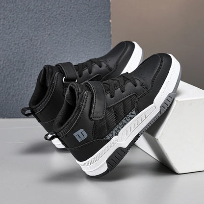 A pair of children's four-season leather high-top sports shoes, durable and fashionable sneakers, sizes 28-36，YZ-8888 - footmaxldn
