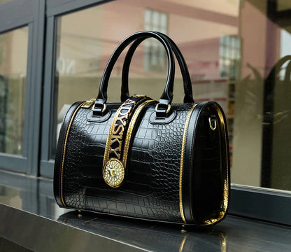 Crocodile Embossed Boston Handbag - Classic Retro Crossbody | footmaxldn - footmaxldn