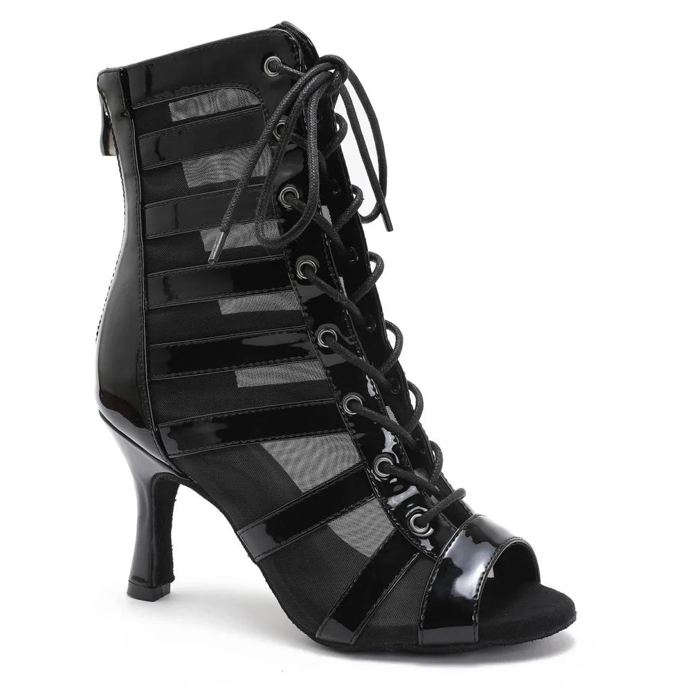 Footmaxldn Women's Black Stiletto Lace-Up Dance Heels – Latin Jazz Ankle Strap Shoes