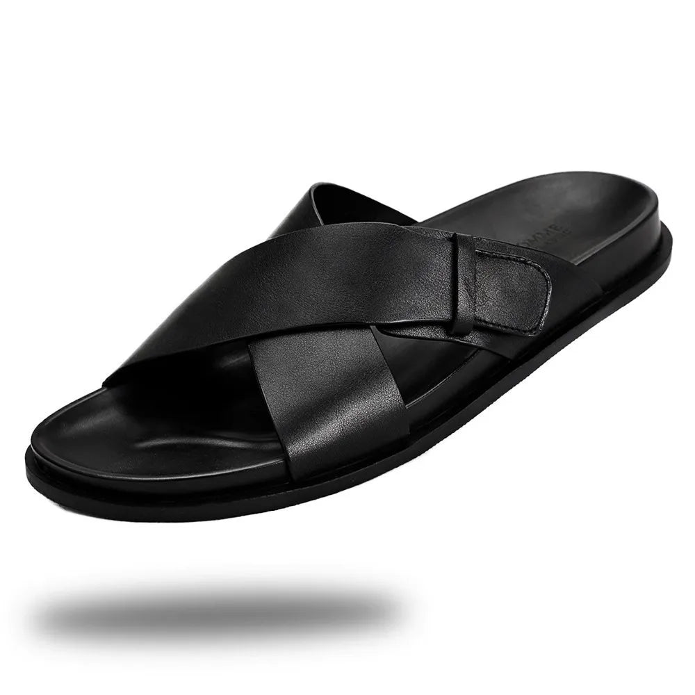 Men's Genuine Leather Sandals | Handcrafted Cow Leather Slides | footmaxldn