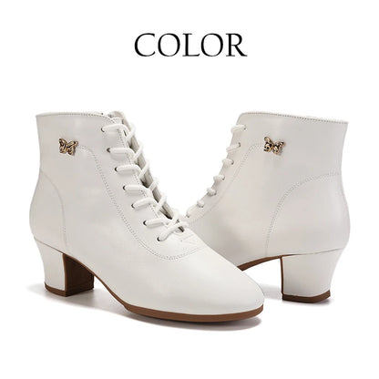 Footmax Women's White Dance Sneakers - 5cm Heel Ankle Boots for Jazz & Modern Dancing - footmaxldn