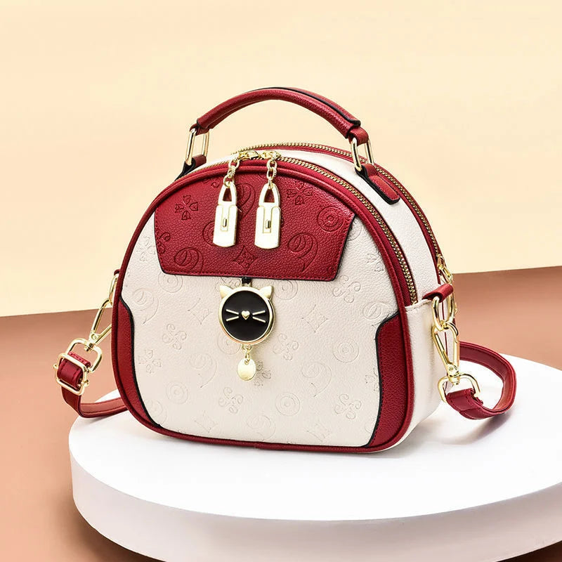 Footmax Japanese Cat Round Crossbody Bag - Women's Fashion Shoulder Bag