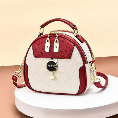 Footmax Japanese Cat Round Crossbody Bag - Women's Fashion Shoulder Bag