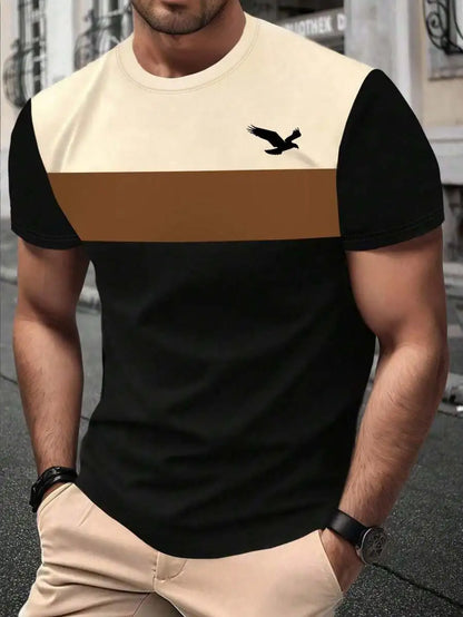 Footmax Men's Summer T-Shirt - Trendy Striped Plaid Short Sleeve Plus Size