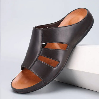 Men's Handmade Leather Peep-Toe Slippers – Footmaxldn